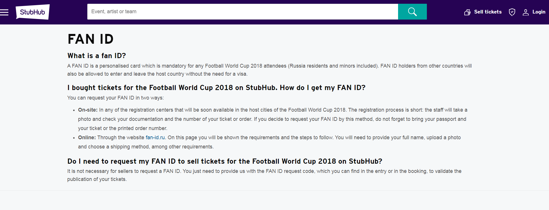 FIFA World Cup 2018 Ticket Resale